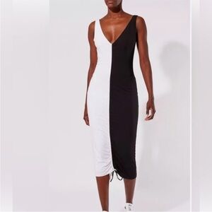 Black and White Ribbed Midi Sheath Dress